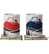 LOVE LOVE JAPAN Japanese Tea Cups Sushi-Yunomi Mino Ware With Bamboo Coaster (Set of 2) (Mt. Fuji)