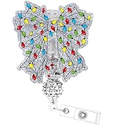 Bow Badge Holder Retractable Clip - Cosmisun Christmas Lights Badge Reel with Alligator Clip Glit...