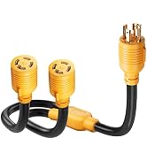 MECMO 4 Prong 30 Amp Generator Splitter Y Adapter NEMA L14-30P to 2x L14-30R, 10 AWG SJTW Generat...