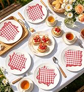FALIZIFU 100 Pcs Red Gingham Cocktail Napkins Paper 2-Ply Disposable Scalloped Red Checkered Napk...