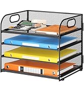 Lavatino Paper Organizer for Desk, 4-Tier Desk Organizer Tray, Mesh Desktop File Organizers with ...