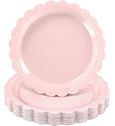NatNarr 30 Pcs Pink Plates 9 Inch Disposable Scalloped Light Pink Paper Plates Pink Dessert Plate...