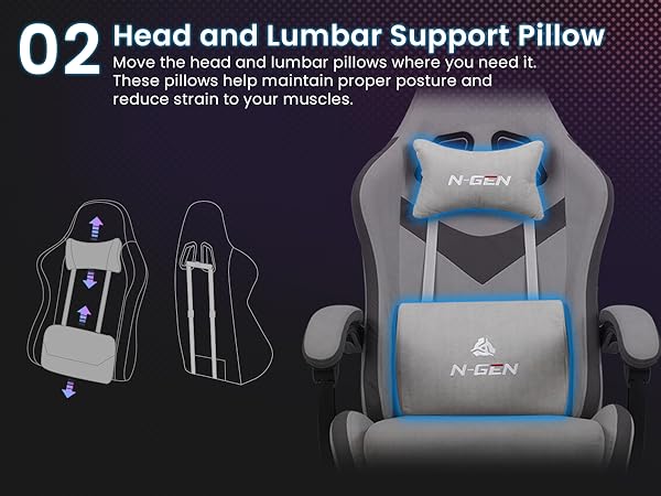 Ergonomic grey gaming chair with lumbar support swivel home office computer desk