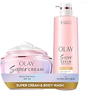 Olay Super Cream with Sunscreen SPF 30 (1.7 oz) + Body Wash for Extra Dry Skin (18.5 oz) - 24hr L...