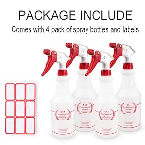 Plastic Spray Bottle (4 Pack, 16 Oz, All-Purpose) Heavy Duty Spraying Bottles