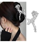 1Pcs Metal Sliver Hair Clips Rose Flower Design Hair Claw Clips for Women Large Rose Nonslip Hair...