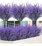 Ouddy Decor 12 Bundles Artificial Lavender Fake Flowers Faux Plastic Plants for Home Wedding Kitc...
