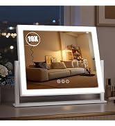 Bearolve Vanity Mirror with Lights 16.7"x14", LED Makeup Mirror, 3 Color Lighting Modes, 10X Magn...