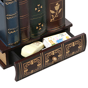 Desk Organizer Caddy, Pencil and Pen Holder with Bottom Storage Drawer,Antique Library Books Design