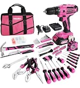 ValueMax 237 PCS Pink Home Tool Kit with Cordless Lithium-ion Drill | Power Tool Set with Wide Mo...