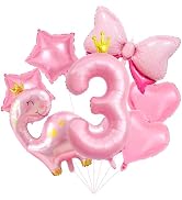 40 Inch 3 Balloon Number, Cute Crown Dinosaur Balloons, Star Bow Heart Balloons, Pastel Pink dino...