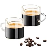 CasaVibe Espresso Cup Set, 2 Double Mouthed Cups, Milk Cup with Handle, Transparent Glass, Espres...