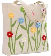 Perseverance Trade Embroidery Canvas Tote Bag for Women with Pocket & Buckle Cute Reusable Tote f...