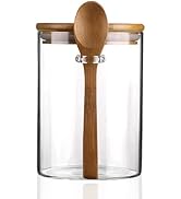 MOLADRI 420ML/15Oz Clear Glass Storage Canister with Wooden Spoon, Airtight Lid Sealed Small Glas...