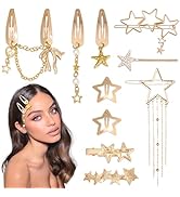 YAEISM 10PCS Gold Hair Clips Dangle Star Hair Clips Metal Snap Star Barrettes 9 Shapes Y2K Hair A...