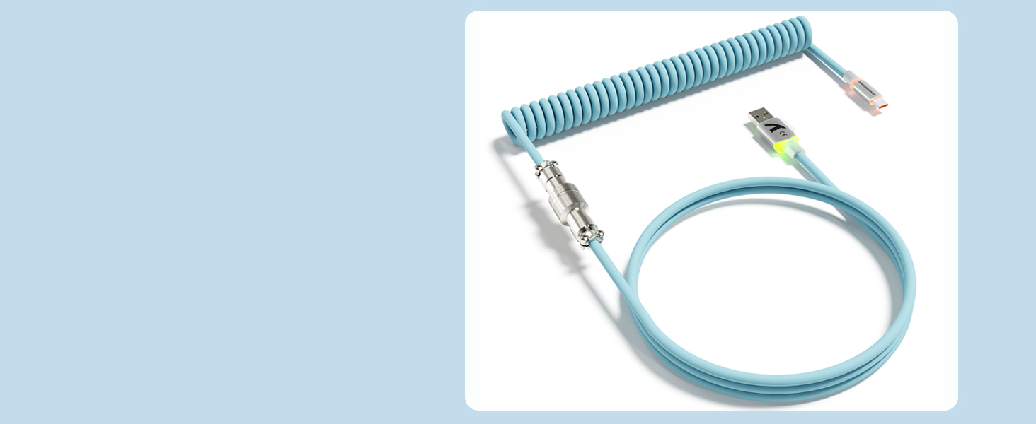 ATTACK SHARK C01 ULTRA Light Blue Coiled C to A TPU Cable for 8K Polling Rate Gaming Keyboard