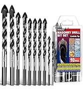 DCWecher 10 PCS Masonry Concrete Drill Bit Set, Heavy-Duty Masonry Drill Bits for Concrete, Brick...