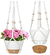 ZMTECH 2 Pack 10 Inch Hanging Planters with Mcreme Plant Hanger for Indoor and Outdoor Plants Sel...