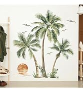 decalmile Large Boho Palm Tree Wall Decals Tropical Plant Sunset Beach Wall Stickers Living Room ...