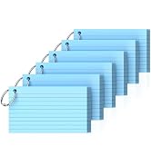 Ciphyfee Index Cards 3x5 Inch With Ring, 300 Count, Ruled Blue Index Card, 180GSM Flash Cards Col...