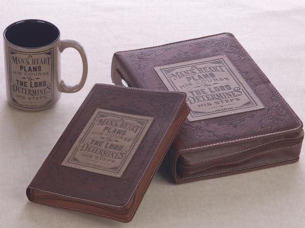 Gifts inspired by Scripture featuring Man's Heart Collection with coffee mug journal and Bible cover