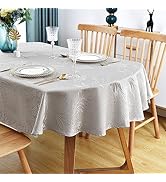 Wolkemer Shiny Oval Jacquard Tablecloth 60 x 84 Inch Gray Floral Countryside Leaves Damask Patter...