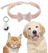 Necklace for Dogs Cat Collar Cute Fashion Crystal Bow Bling Rhinestone Diamond Pet Adjustable Shi...