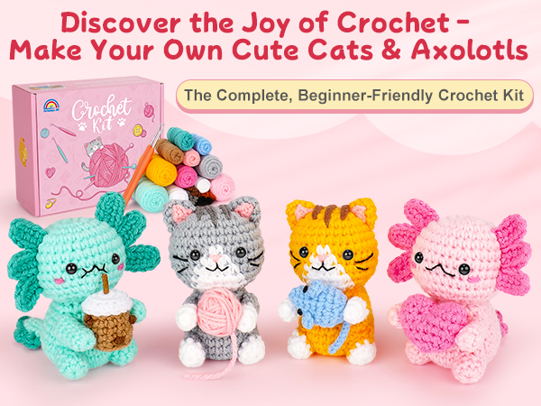 crochet kit cat and axolots