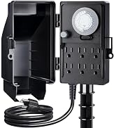 SURAIELEC Outdoor Power Stake Timer, 24-Hour Mechanical Light Timer, Electrical Power Strip Weath...