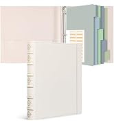 Ospelelf Vintage 3 Ring 1 Inch Leather Binder,Hardback D Ring Binders Organizer with Tabs,White T...