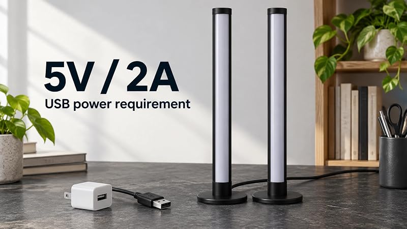 Illustrative two bars and 5 V 2 A USB power requirement