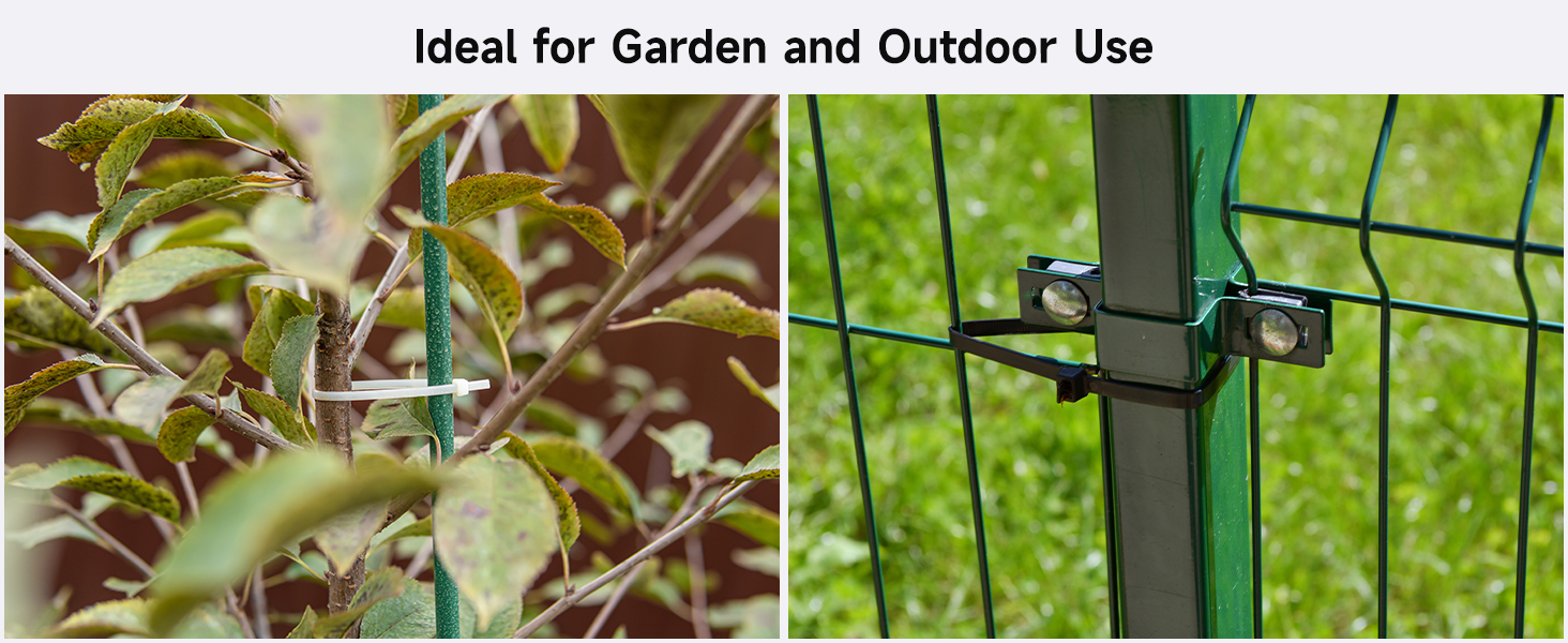 Durable nylon zip ties with 17 lb and 48 lb tensile strength in multiple sizes.