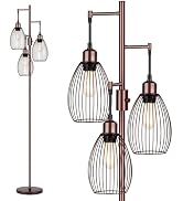 Dimmable Floor Lamp, 3 x 800LM LED Edison Bulbs Included, Farmhouse Industrial Floor Lamp Standin...