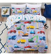 Holawakaka Trucks Tractors Cars Boy Bedding Comforter Set with Sheets, Twin Size Cartoon Construc...