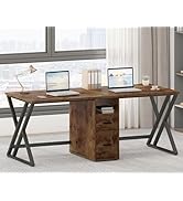 LVB Large Two Person Desk, Industrial Double Computer Desk with Drawers, Extra Long Gaming Desk w...