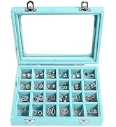 EONGOA Velvet Jewelry Box 24 Grid Jewelry Earrings Display Organiser Box Ring Tray Holder Earring...
