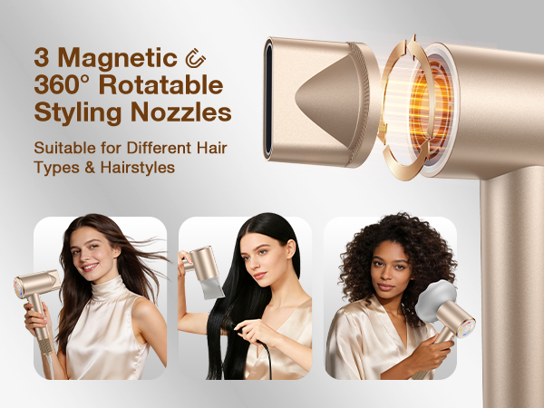 3 magnetic rotatable styling nozzles