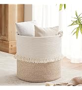 YOUDENOVA Woven Rope Storage Basket, Baby Nursery Hamper for Toy and Clothes, Decorative Blanket ...