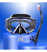 Snorkel Set Pano 3 Window Adult Snorkeling Gear, Professional Snorkel Goggles Anti-Fog Diving Mas...