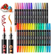 SUNEE 30 Colors Acrylic Paint Markers, Dual Tip with Bullet and Brush Tip Paint Pens with Automat...