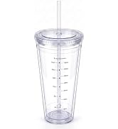 Zukro 32 oz Clear Reusable Plastic Cup with Lid and Straw, Double Walled | BPA Free Wide Mouth Me...