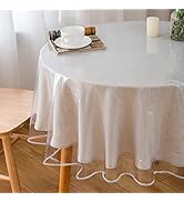 LIBERECOO Round Clear Plastic Tablecloth Protector with Sewn Finished Edges - Stain Resistant Vin...