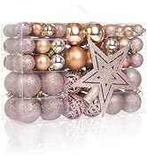 Naler 101pcs Rose Gold Christmas Ball Ornaments for Christmas Tree, Shatterproof Christmas Tree B...