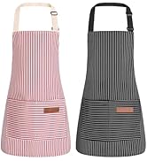 XLSXEXCL 2 Pack Stripes Kids Apron, Kids Cooking Aprons with 2 Pockets, Cute Aprons for Cooking f...