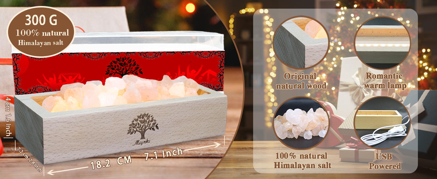 Himalayan Salt Lamp, 100% Natural Salt, Original Wood, USB Powered, Romantic Warm Lamp