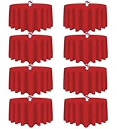 CKIKU 8 Packs 90 Inch Red Christmas Round Tablecloth in Diameter, Washable Polyester Fabric Table...