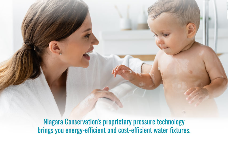 People enjoying water-conserving Niagara Conservation kitchen and bathroom water fixtures