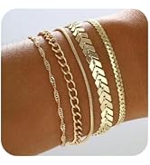 MOZAKA Gold Bracelets for Women, 14K Dainty Gold Plated Stackable Bracelets for Women Trendy, Gol...