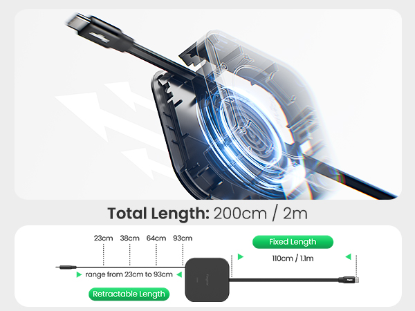 6.6ft retractable usb c cable phone charging data transfer mate 80 70 60