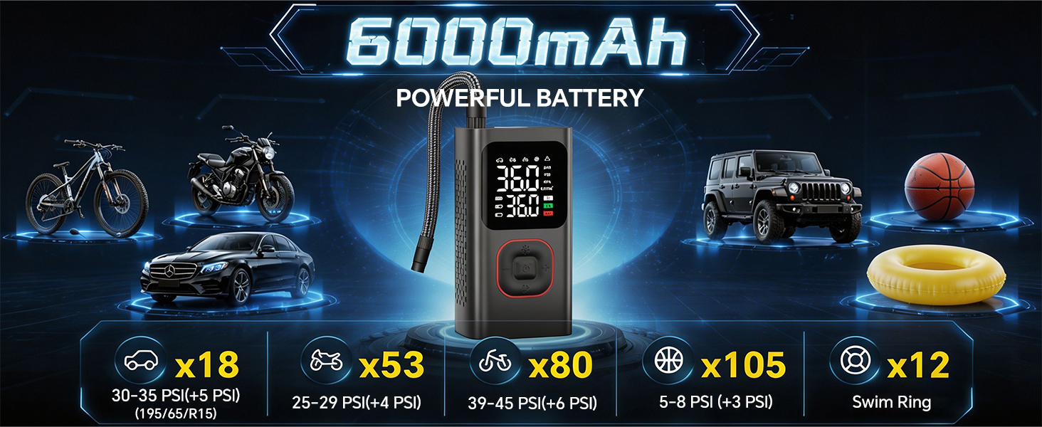 6000mAh Portable air compressor